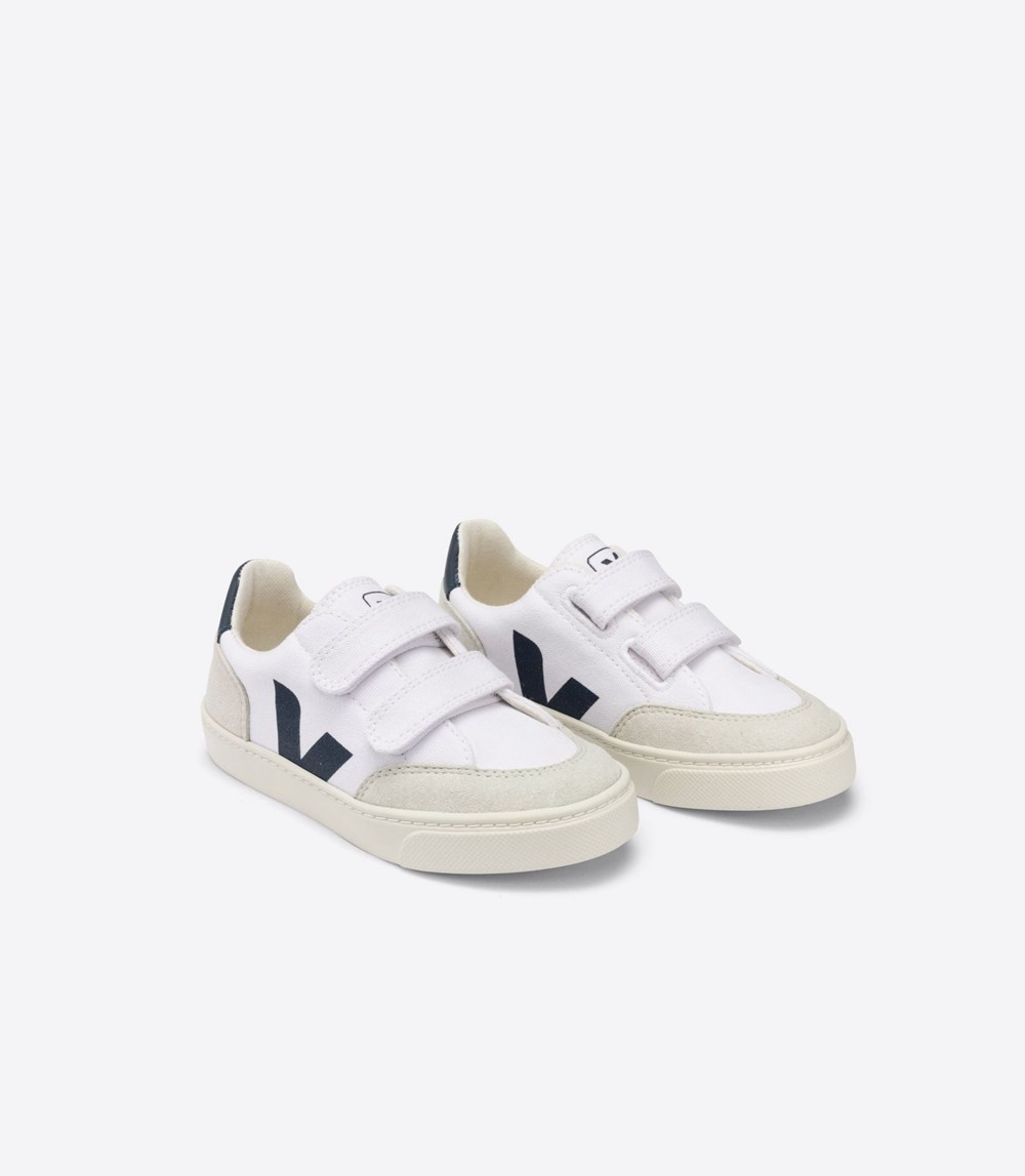 Veja Trainers Kids White/Beige - V-12 Velcro Canvas - MREH-02549